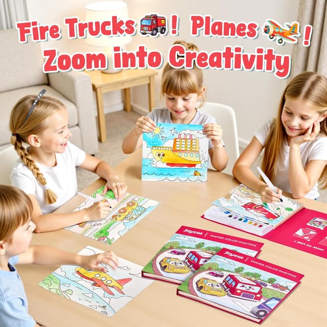 Detalle 2 de JoyCat paint-with-water colouring books set (Transportation) for kids aged 3–8