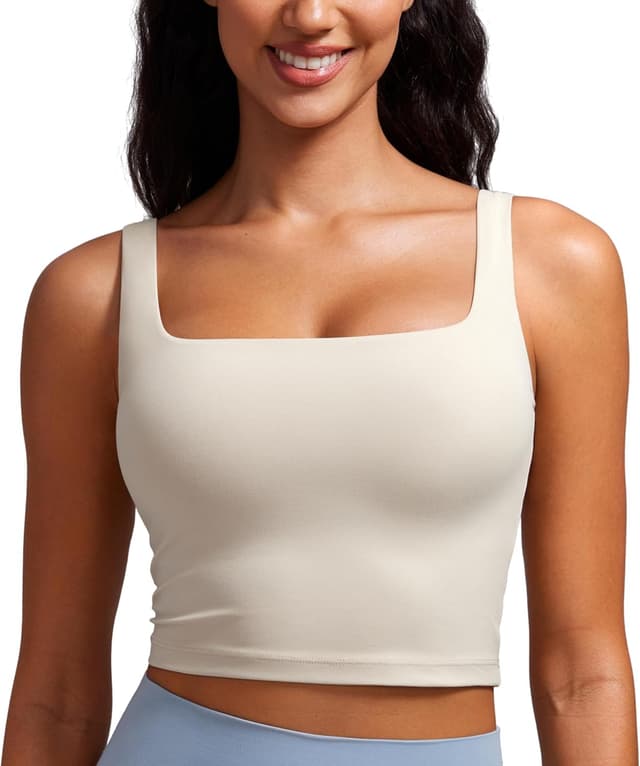Detalle de CRZ YOGA Butterluxe soutien-gorge de sport rembourré à col carré pour yoga et Pilates