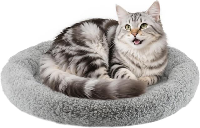 Detalle de Namsan Katzenkissen Rund – Katzenbett 50 cm mit rutschfestem Boden, waschbar (Grau)