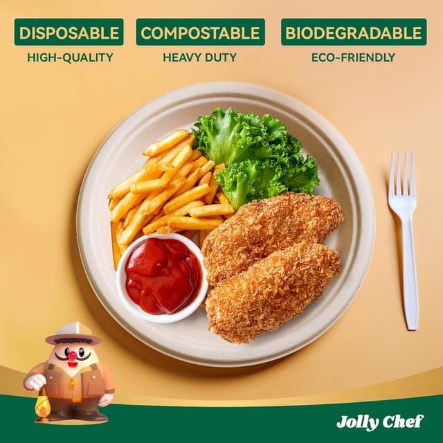 Thumbnail 2 de JOLLY CHEF Heavy Duty Compostable Plates 10in