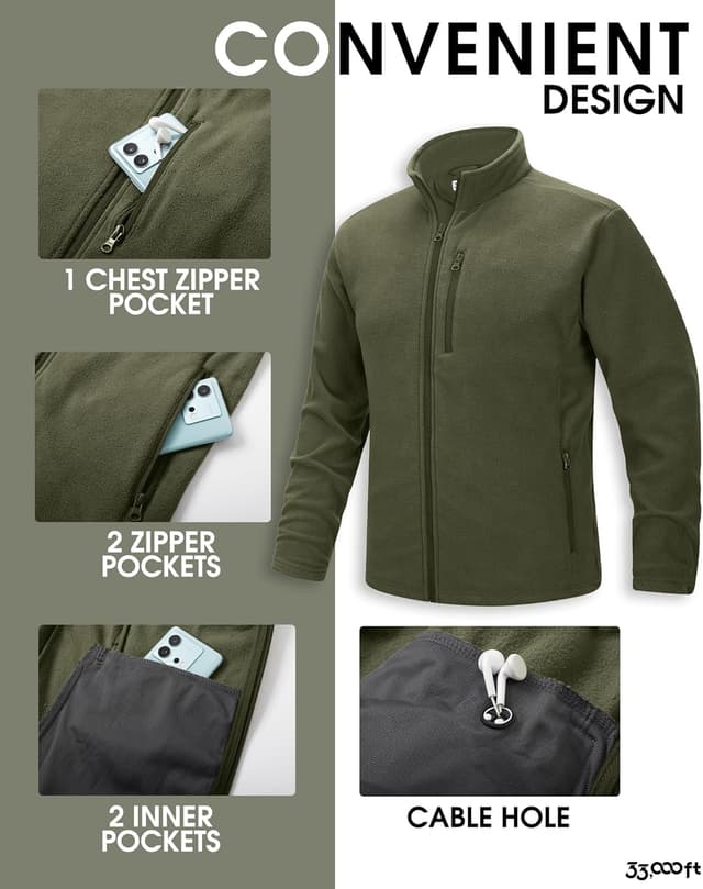 Detalle de 33,000ft Men’s Lightweight Fleece Jacket – Full Zip Microfleece Outdoor Coat