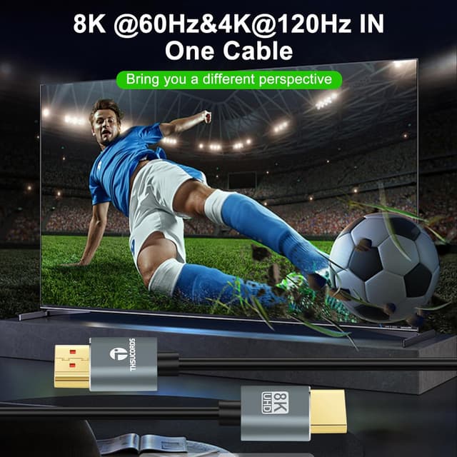Detalle de Thsucords Ultradünne HDMI 2.1 Kabel (8K/4K, 3 m) – 4K@120Hz & 8K@60Hz, 48 Gbps