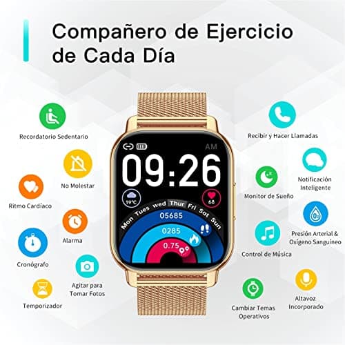 Thumbnail 6 de Popglory Reloj Inteligente Mujer con llamadas, presión arterial y 100+ deportes (1.85”)