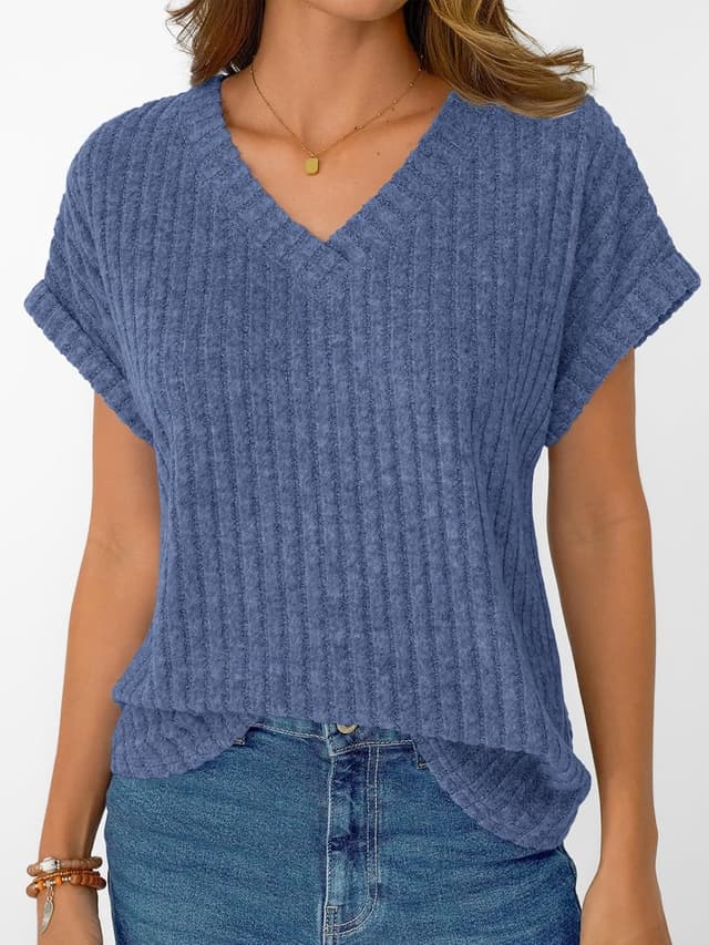 Detalle de AUTOMET Women’s V-Neck Short Sleeve Tunic Blouses (Spring/Summer Dressy Casual)