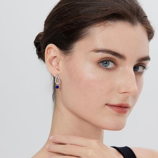 Detalle 2 de Jiamiaoi 18K Weißgold plattiert Tränen-Ohrringe mit 925 Sterlingsilber, Zirkonia (Damen)