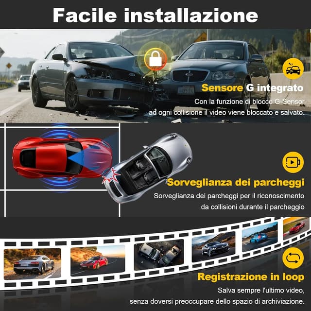 Detalle de Dashcam auto anteriore e posteriore 4K/2.5K con Wi‑Fi 5GHz e GPS, IPS 2,0” e GPS