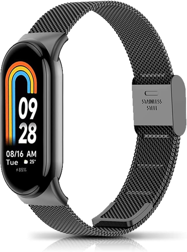 Detalle de LanQii Edelstahl Mesh Armband (Milanaise) für Xiaomi Smart Band 10/9/8 – Schwarz