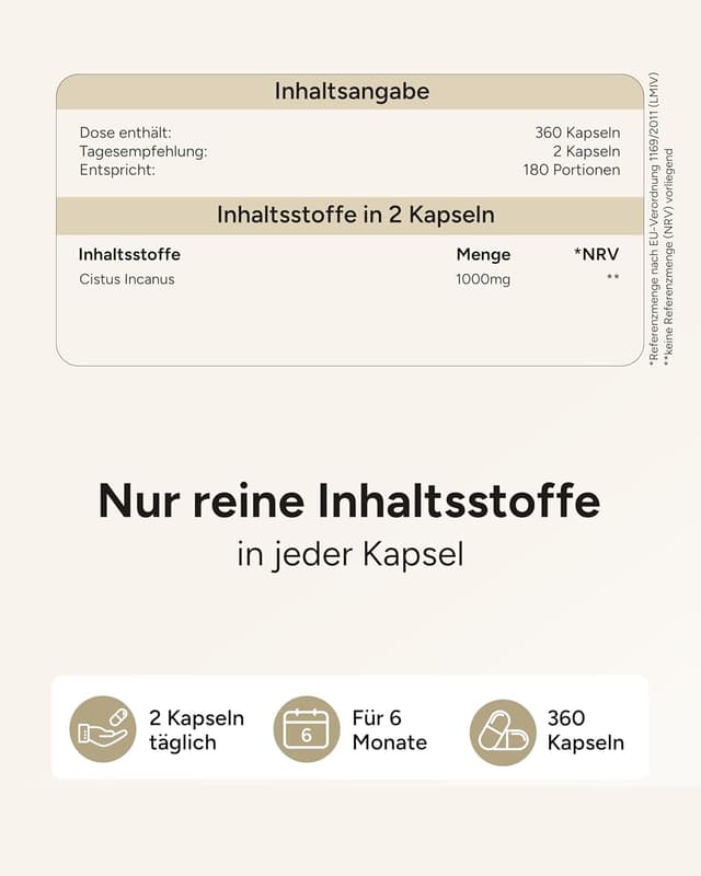 Detalle de 360 Cistus Incanus Kapseln hochdosiert – 1000 mg Zistrosenkraut pro Tagesdosis (2 Kapseln)