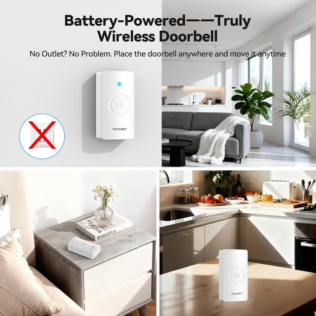 Thumbnail 2 de TECKNET Wireless Doorbell with 3 Receivers 1312 ft 🚪