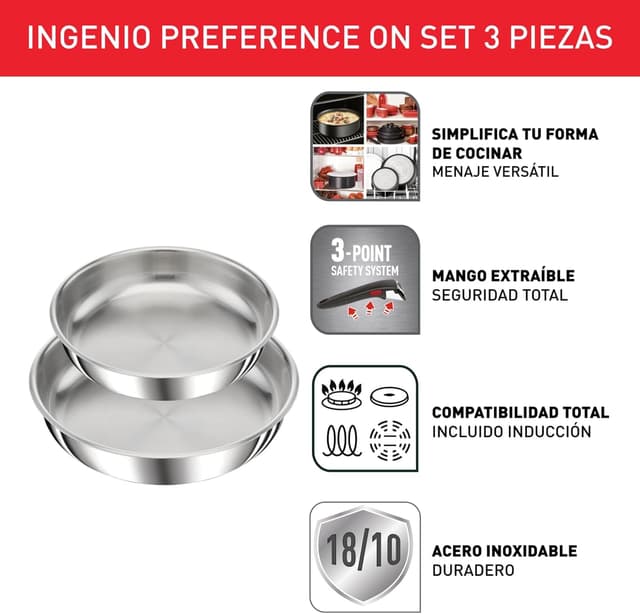 Detalle de Tefal Ingenio Preference On - Sartenes apilables 24/28 cm