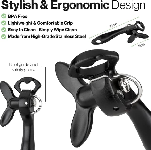 Thumbnail 6 de Lantana can opener with smooth edge & bottle cap lifter (manual safety tin opener) - Black/Stainless Steel