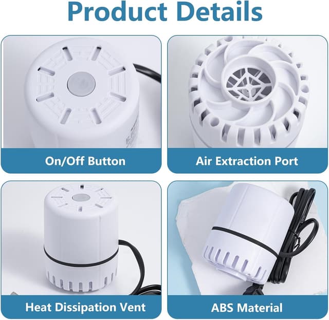 Detalle de JINER Pompa per Vuoto Elettrica Portatile da Viaggio 30W (4,2 kPa) per Sacchetti Sottovuoto