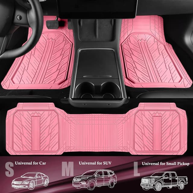 Detalle 2 de CAR PASS All-Pink M-L Heavy Duty Rubber Car Floor Mats with Trunk Cargo Liner (Universal Trim-to-Fit)