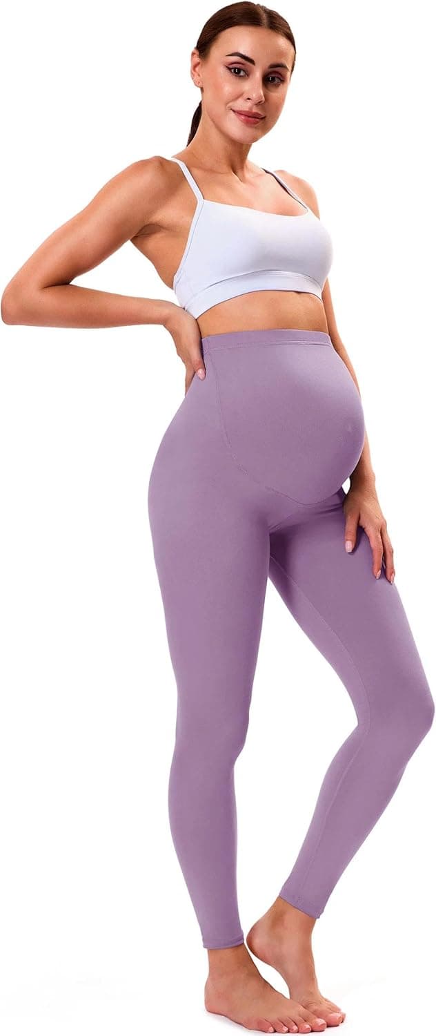 Detalle de VALANDY Creamlush maternity leggings over the bump with adjustable high waist belly support