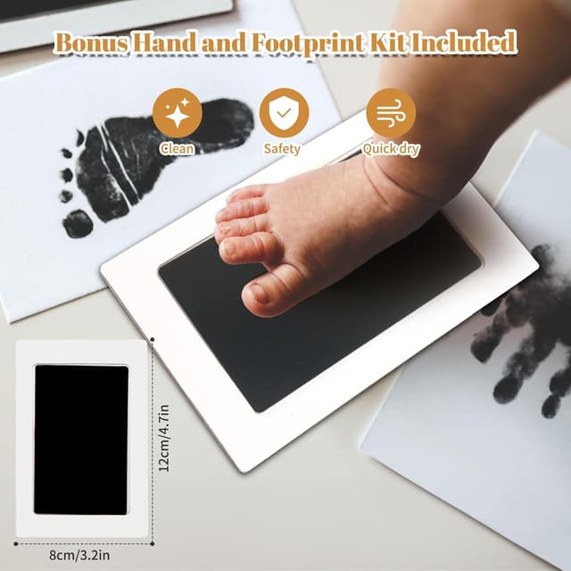 Detalle de EARLY MINDS Baby-Fotoalbum 10x15 mit 300 Taschen, Memo-Bereich & Hand- und Fußabdruck-Kit (Leinenabdeckung, Frontfenster, grau)