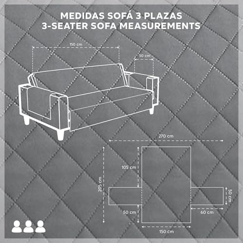 Thumbnail 2 de Textilhome Funda Cubre Sofá Malu 3 Plazas 🛋️ Resistente y Reversible