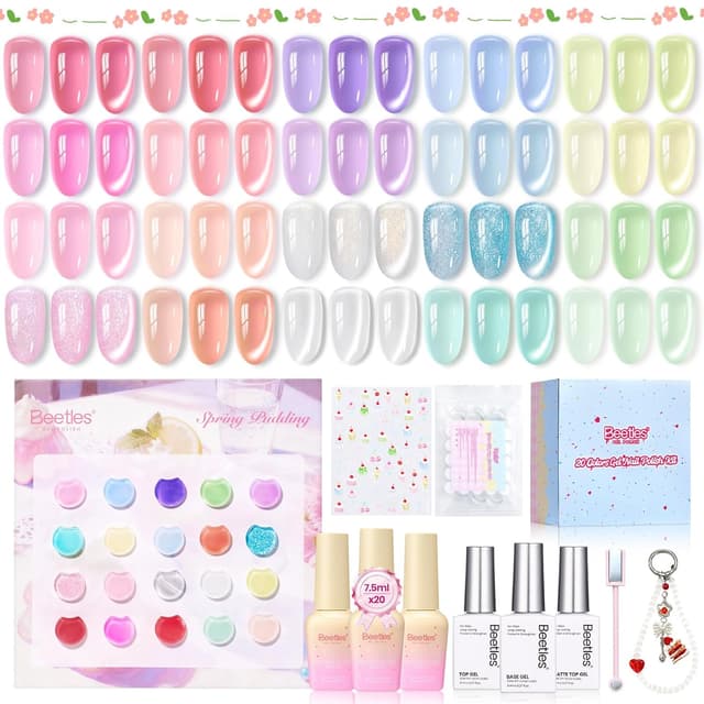 Detalle de Beetles Spring Pudding Jelly Gel Nail Polish Set (20 Pastel Colors) with Top Coat & Base