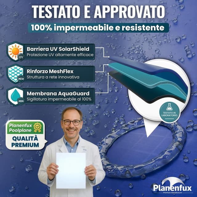 Detalle de Planenfux Copertura invernale per piscine rotonde Ø 396 cm (366–400 cm) 2-in-1 in PE da 200 g/m²