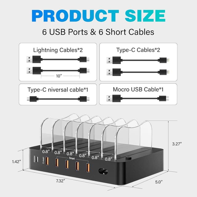 Detalle 1 de 68W 6-Port Charging Station 20W Fast Port