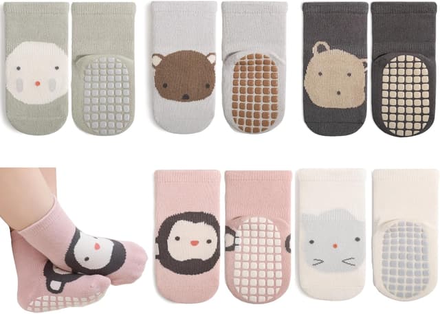 Detalle de Exemaba rutschfeste Griff-Socken für Kleinkinder (5 Paar) – Anti-Rutsch Sportsocken