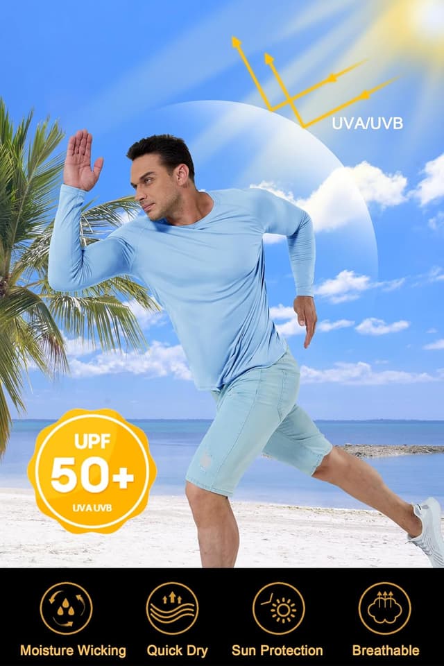 Detalle de KEFITEVD Men’s Summer Long Sleeve Quick Dry Top – Lightweight Outdoor Beach Shirt