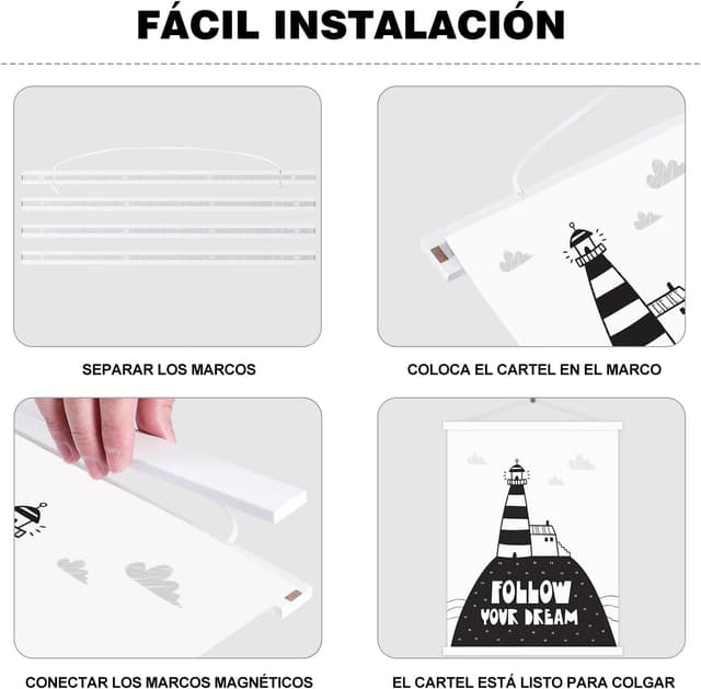 Detalle de Benjia magnetische Posterschiene für A2 Poster (weiß, 2er-Set) mit starken Magneten