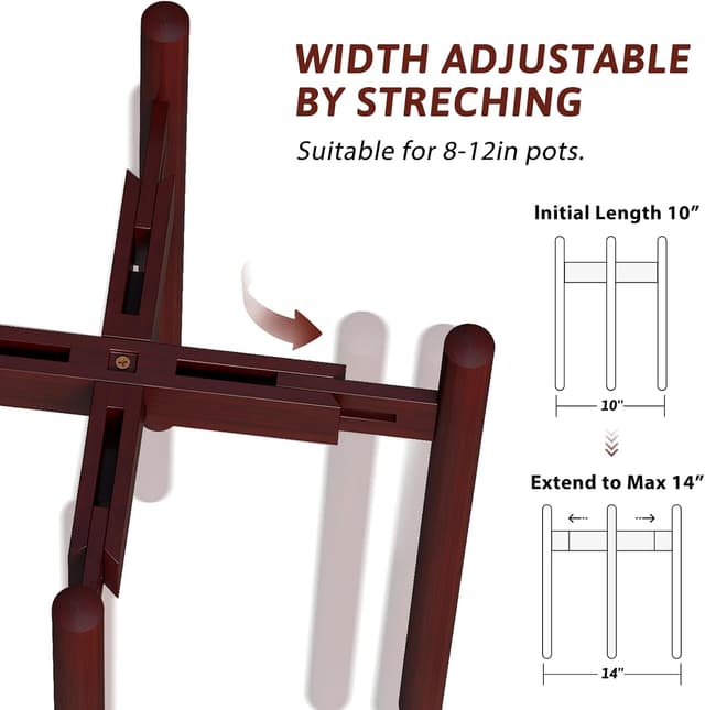 Detalle 2 de Bamworld Adjustable Plant Stand (Bamboo) for indoor planters, width 8 to 12 inches – Reddish Brown corner stand