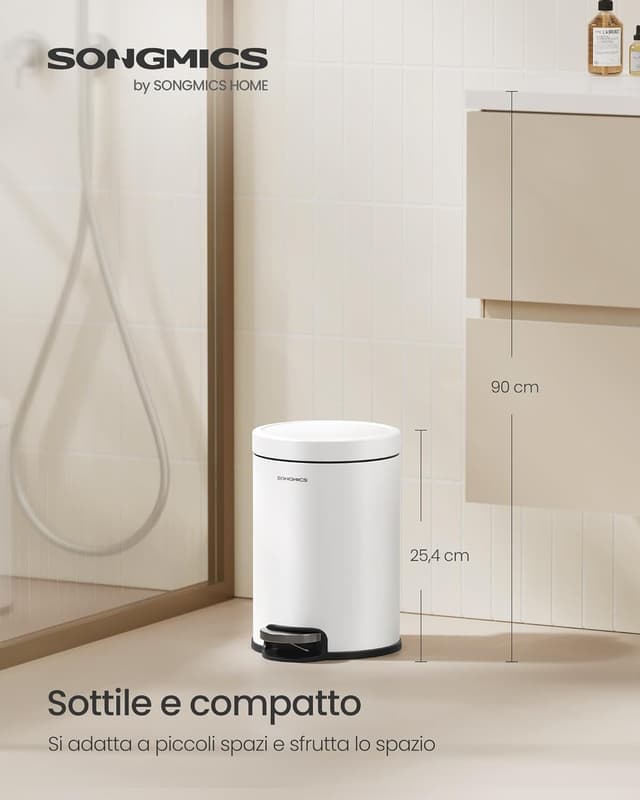 Detalle 2 de SONGMICS LTB013WZ01 cestino da bagno da 3 L con pedale e chiusura morbida, bianco nuvola