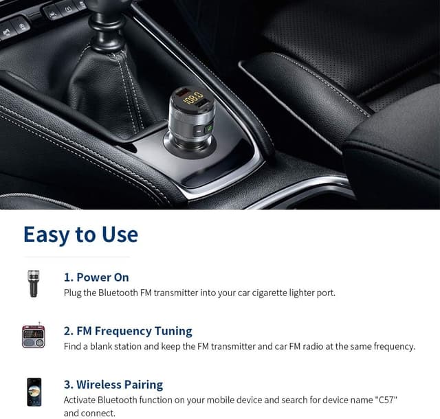 Detalle 2 de ZeaLife Bluetooth FM Transmitter with QC 3.0 fast charging and dual USB ports (car charger & music player)