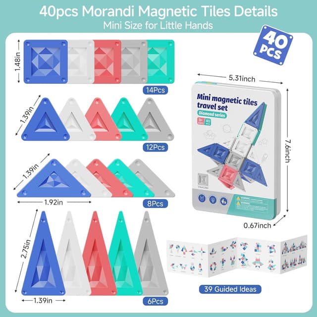 Thumbnail 6 de YOGOHEE Mattoncini magnetici da viaggio Montessori (40 pezzi) con scatola di latta