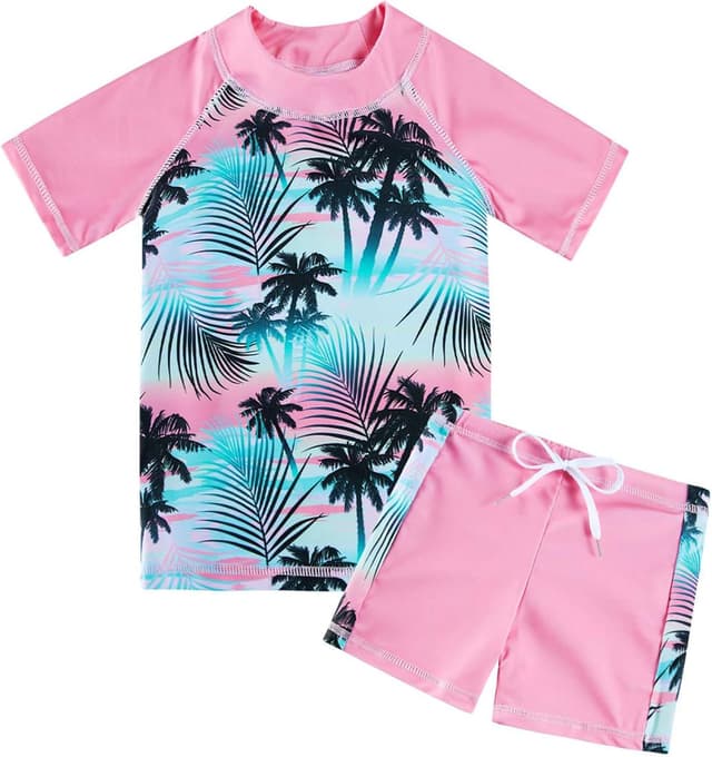Detalle de Fanient girls two-piece short sleeve swimsuit (UPF 50+), age 4–10