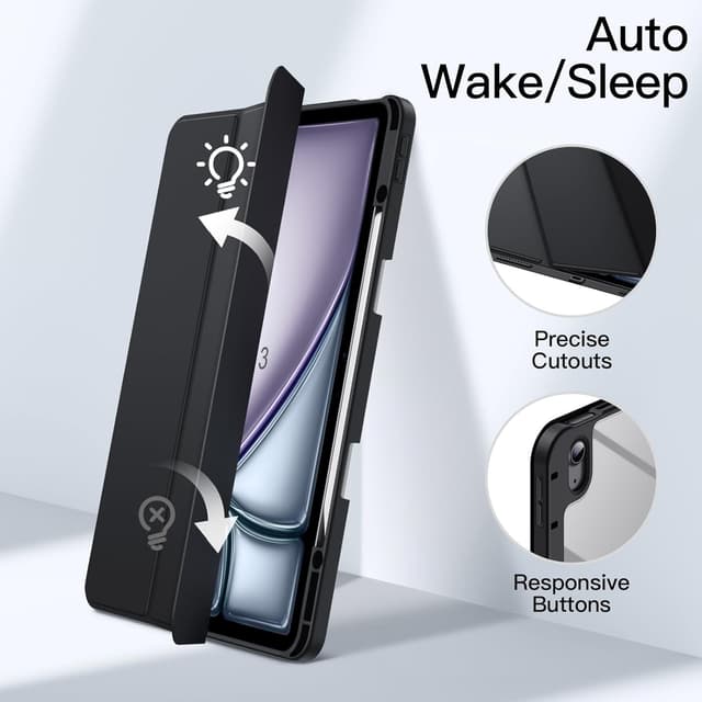 Detalle 2 de JETech Case for iPad Air 13-inch M4/M3/M2 (2026/2025/2024) with Pencil Holder, Clear Back Slim Stand Cover (Black)