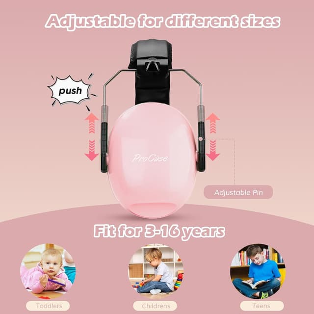 Detalle de ProCase Children’s Ear Defenders (SNR 27dB) – Noise Cancelling Hearing Protection for Kids & Toddlers, Light Pink