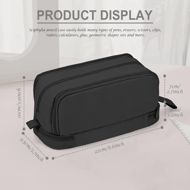 Detalle 2 de Sciphylia astuccio grande con 4 scomparti, nylon e zip metallico per studenti e universitari