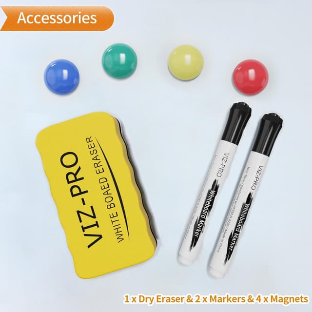 Detalle de VIZ-PRO Small Magnetic Whiteboard 60 x 45 cm (Black Aluminium Frame) – drywipe board for office, home & school