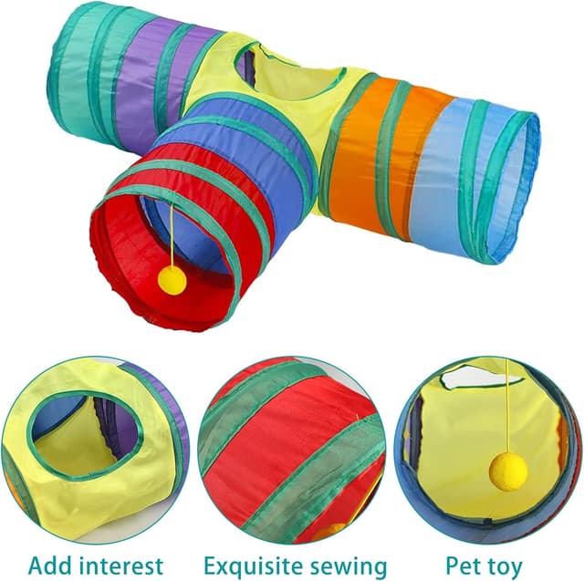 Detalle de Guinea Pig & Rabbit Collapsible 3-Way Tunnel (Rainbow) with Peepholes & Bell