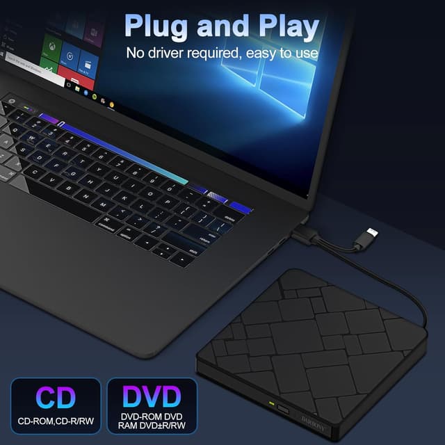 Detalle 2 de External USB 3.0 Type-C CD DVD Drive for Laptop 💽