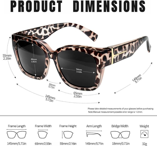 Detalle 2 de KANASTAL Übergröße Fit-Over Sonnenbrille für Brillenträger (polarisiert, UV400, quadratisch)