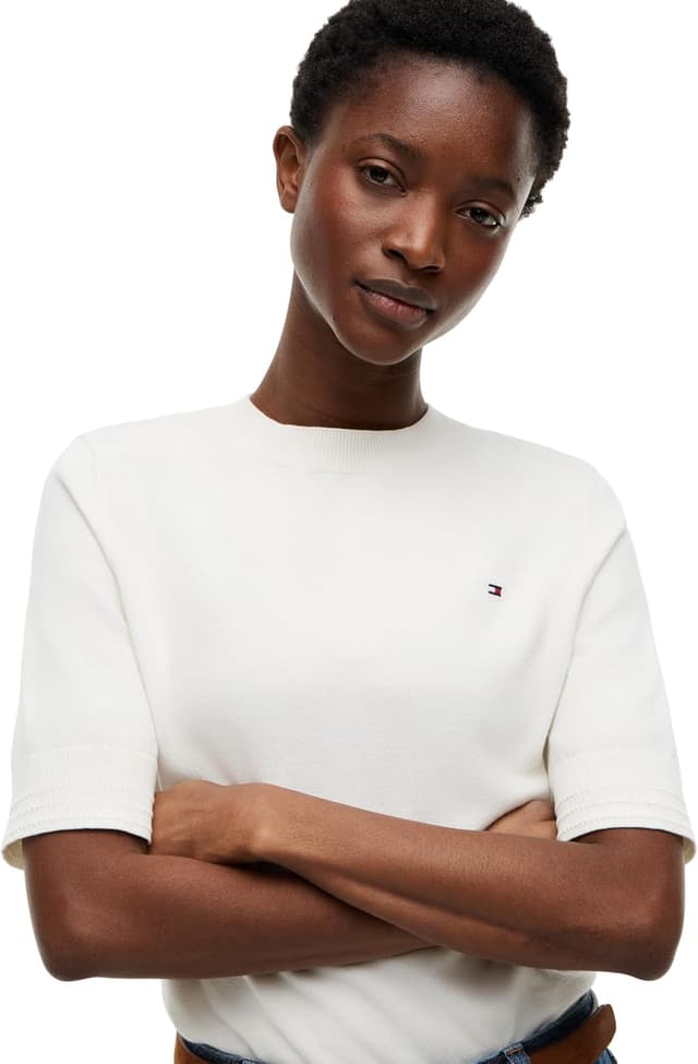 Detalle de Tommy Hilfiger pullover donna in jersey fine (GG) a maniche corte Ww0ww49705