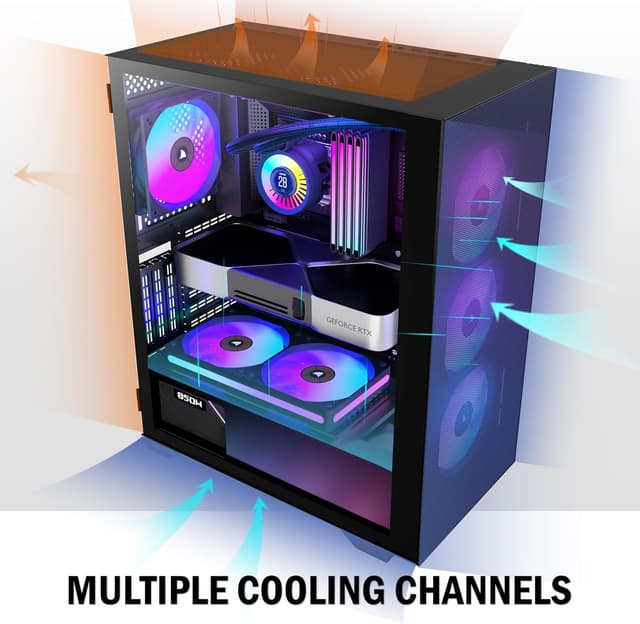 Detalle 2 de KEDIERS PC-Gehäuse H05 (ATX Mid Tower) mit 6× PWM ARGB-Lüftern, gehärtetes Glas und USB-I/O, schwarz