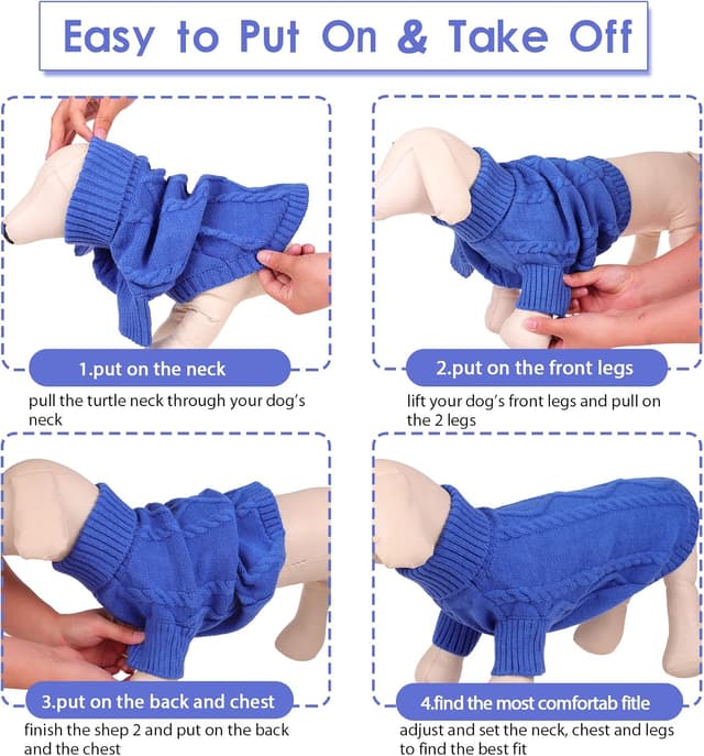 Thumbnail 6 de Queenmore Small Dachshund Jumper Knitting Dog Jumper Turtleneck (Blue, XS)