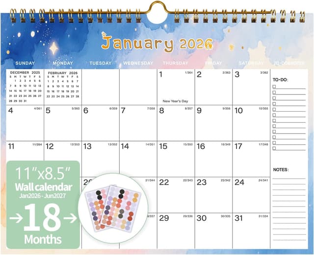 Detalle de 2026-2027 Wall Calendar 18-Month Large Ruled Blocks 📅