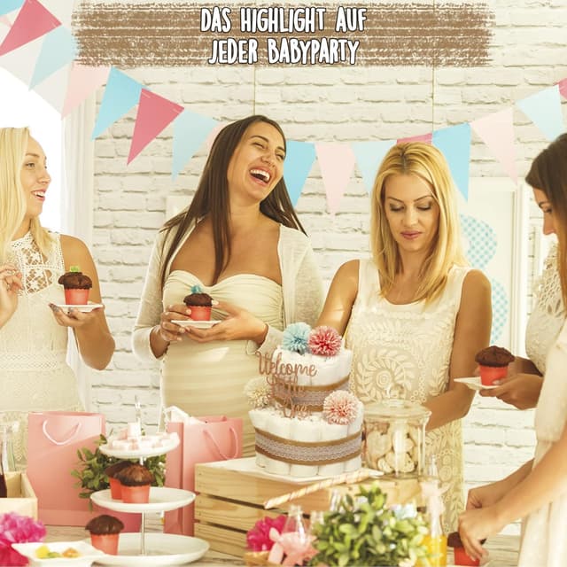 Detalle de MilaBoo® Vintage Windeltorte Neutral – Boho Windeln im 2‑stöckigen Set (26 Stück), Größe 2 (Medium)