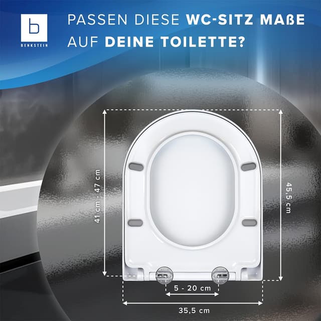 Detalle 2 de Benkstein® Premium Toilettendeckel antibakteriell (D-Form) weiß mit Quick-Release & Softclose – 36 x 42,5 cm
