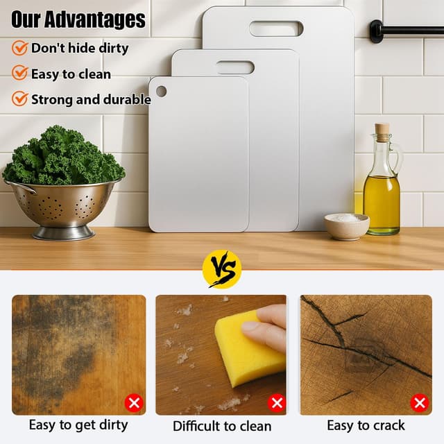 Detalle 2 de Titanium Cutting Board Set 3-Piece, Double-Sided 🍽