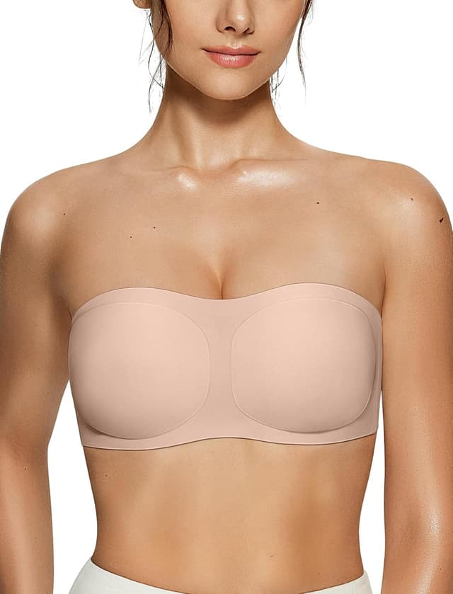 Detalle de Vertvie Women’s Strapless Jelly Push-Up Seamless Bandeau Bra (Wire-Free, Silicone Non-Slip)