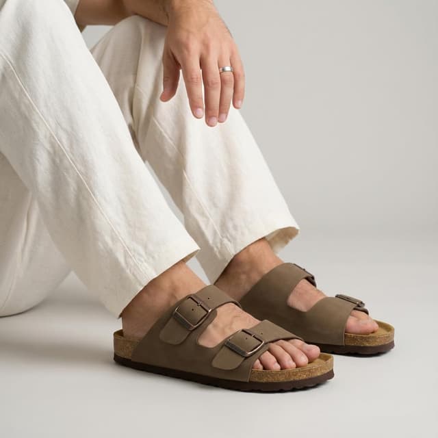 Detalle de CUSHIONAIRE Lane Cork Footbed Men’s Sandals with Adjustable Buckle Comfort Slides