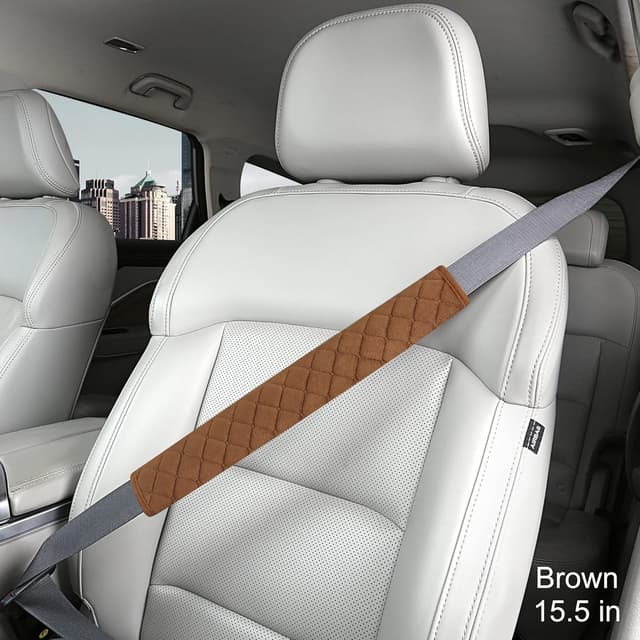 Detalle de Weiche Auto-Sicherheitsgurtbezüge (Gurtpolster) braun, 40 cm – 1 Stück
