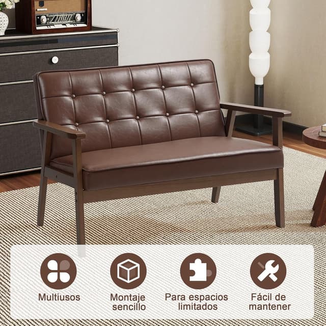 Thumbnail 5 de HOMCOM Sillón de 2 Plazas con PU y madera