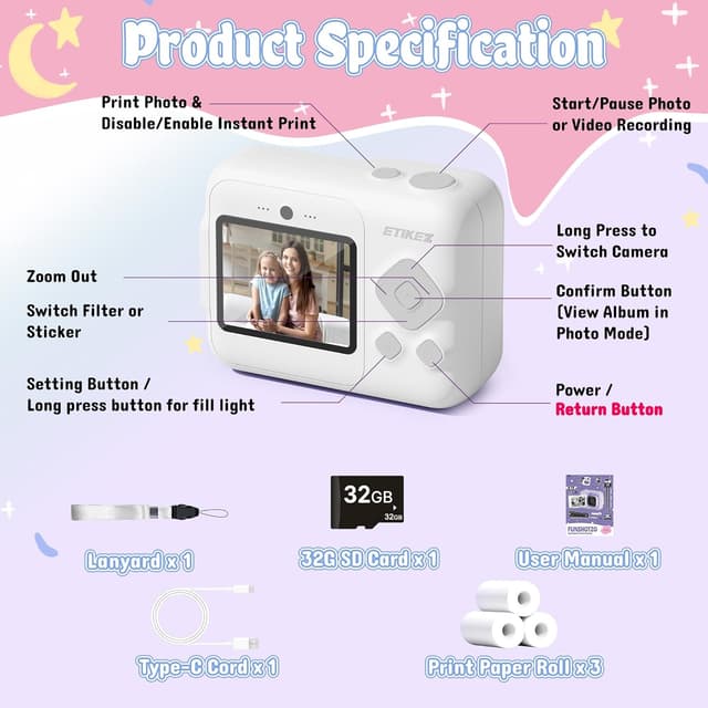 Thumbnail 4 de ETIKEZ Kids Camera 1080P with 32GB card